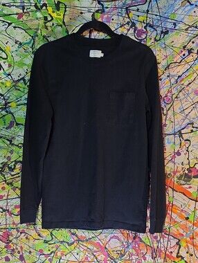 Men's Marfinno Black Long-Sleeve Pocket Crewneck Shirt